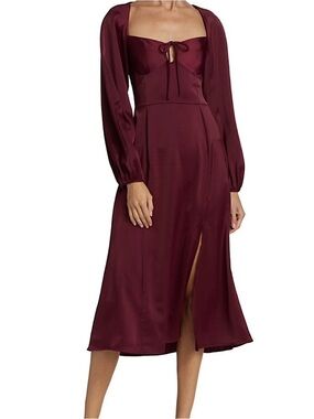 NWT Women’s Burgundy Long Sleeve Midi Dress with Front Slit